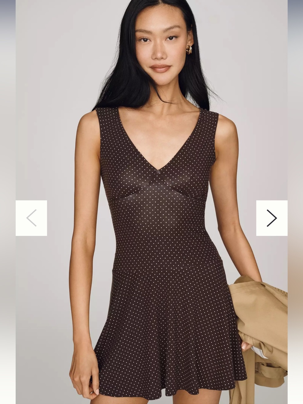 NWT🌷Reformation Lennie Lightweight Knit Dress in Chocolate Polka Dot Print - Picture 1 of 13